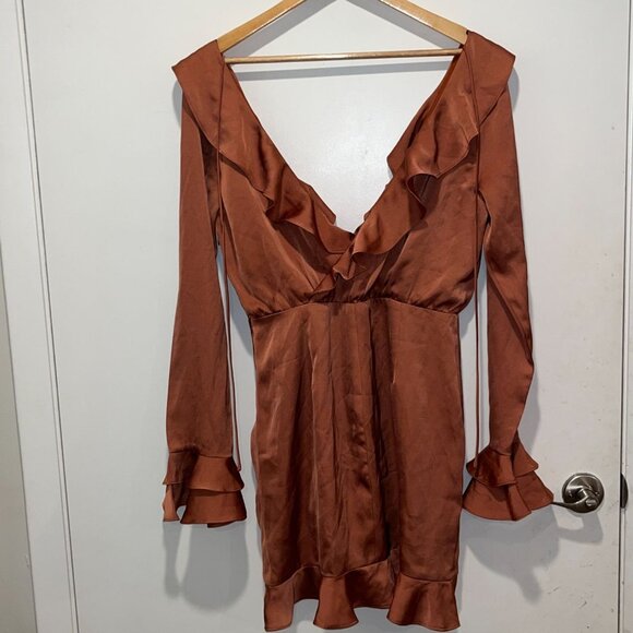 MAJORELLE Nelly Mini Dress Terracotta Brown Satin size Large - Picture 5 of 9